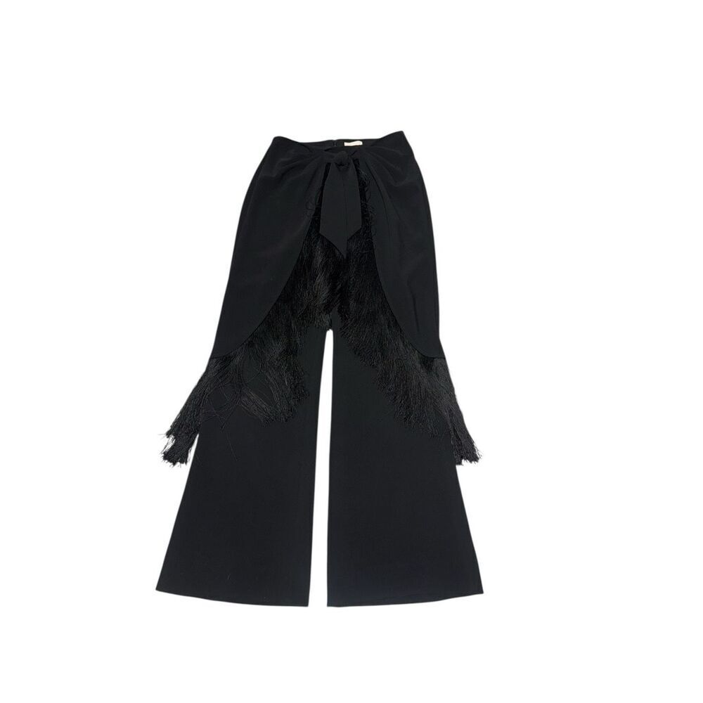 CINQ À SEPT women’s Audrina High-waist Fringed Wide-leg black Pants in Black Siz - Picture 4 of 9